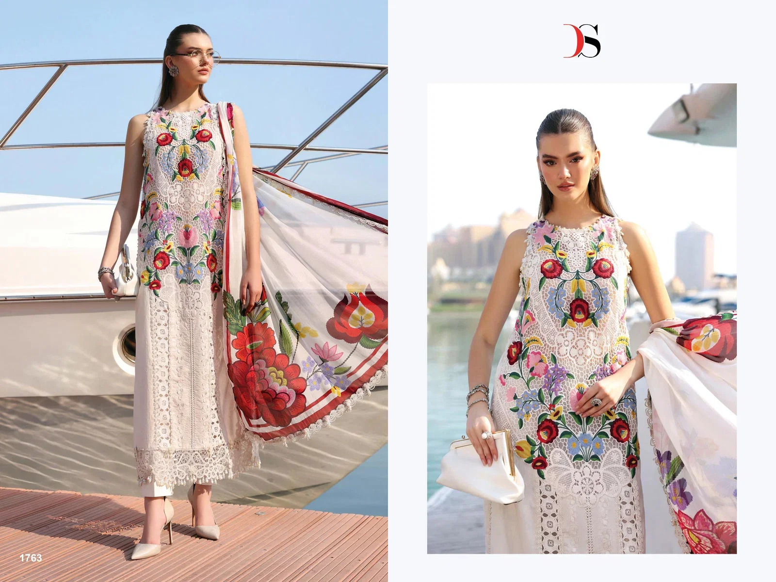 Deepsy Maria B Premium Embroidered Vol 3 Nx Cotton Dupatta Cotton With Self Embroidered Salwar Kameez