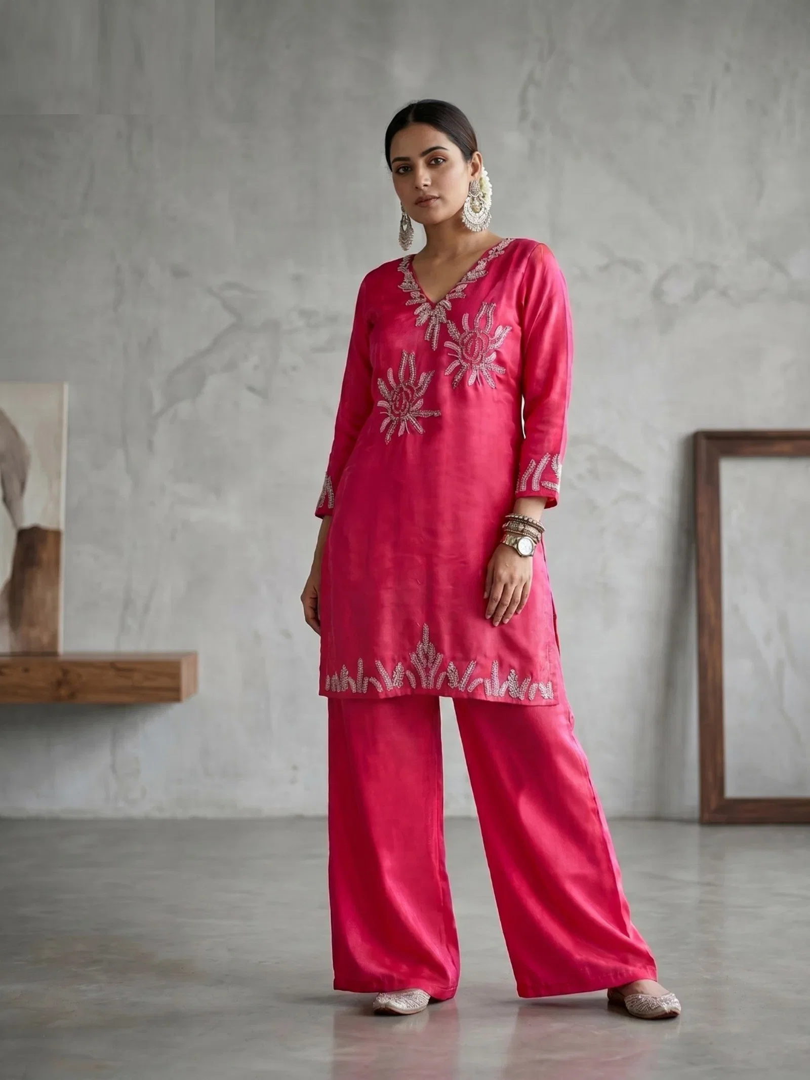 Naisha K 890 Roman Glass Beads Worked Kurti With Bottom