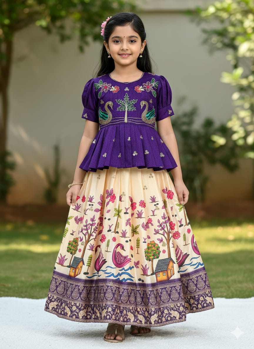 Lekha marut 503 Heavy Mono Cotton Silk With Embroidery Siqunce Work Kids collection