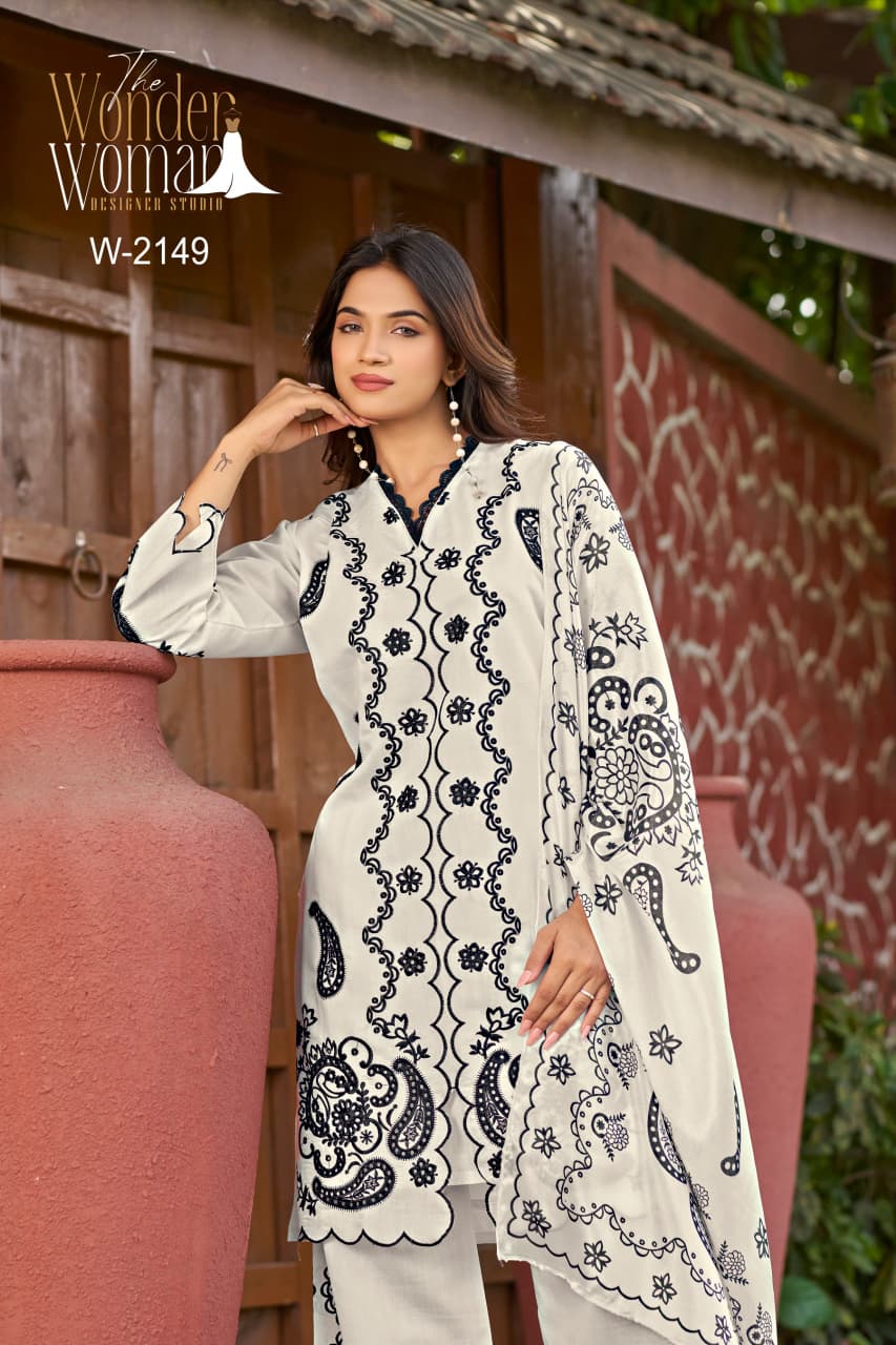 Wonder Women W 2149 Viscose Roman Silk Embroidery Kurti Bottom With Dupatta