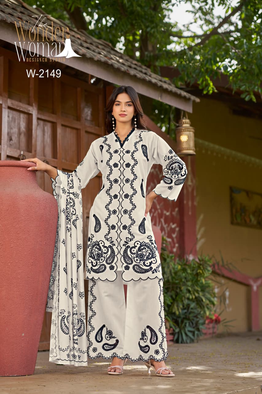 Wonder Women W 2149 Viscose Roman Silk Embroidery Kurti Bottom With Dupatta