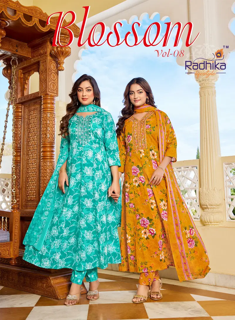 Radhika Blossom Vol 8 Cotton Printed Kurti Bottom With Dupatta