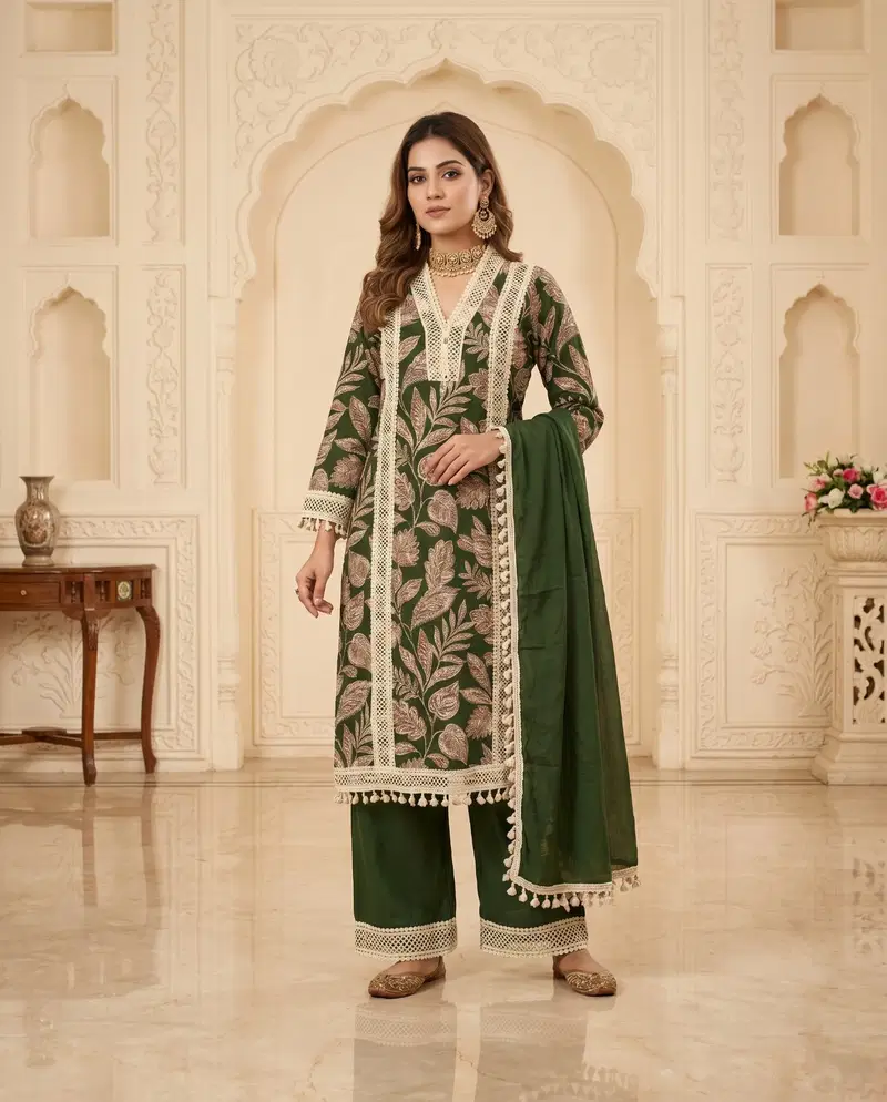 Naisha K 889 Rayon Discharge Printed Kurti With Bottom Dupatta