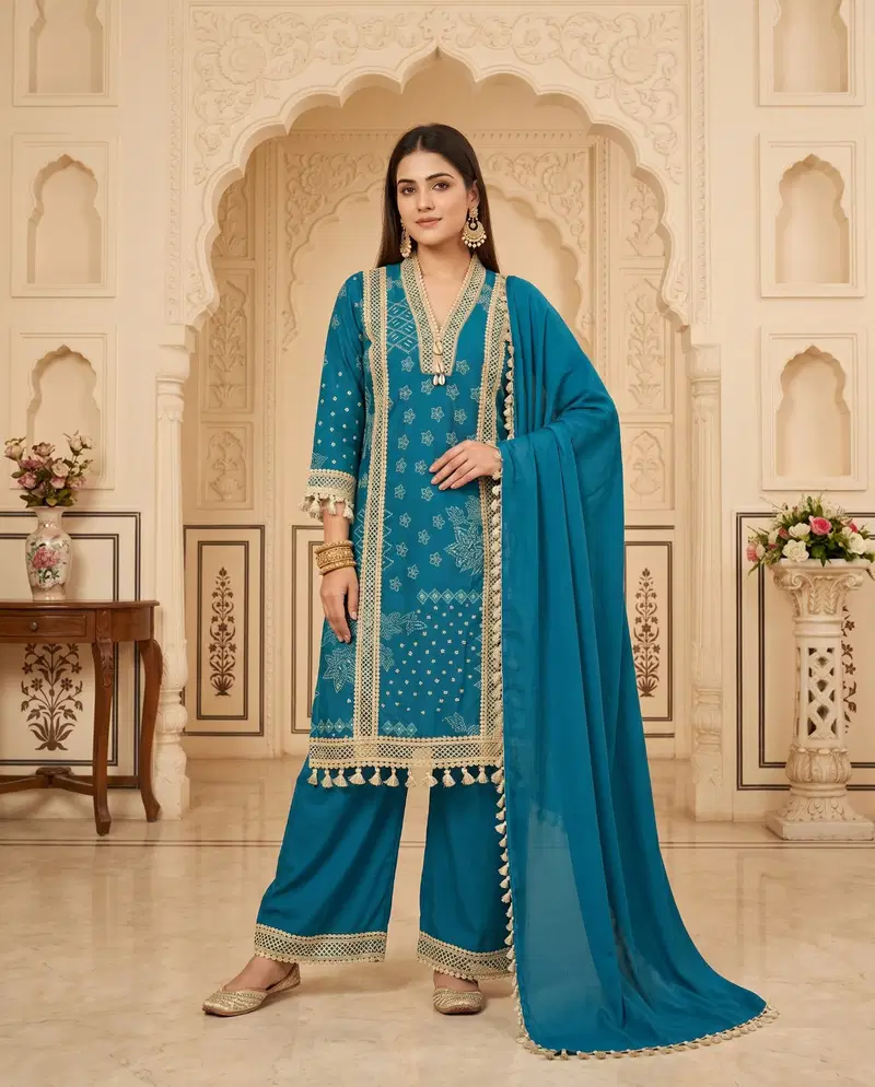 Naisha K 889 Rayon Discharge Printed Kurti With Bottom Dupatta