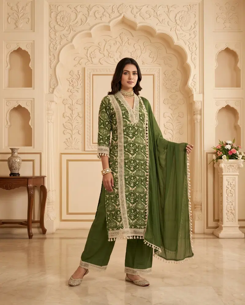 Naisha K 889 Rayon Discharge Printed Kurti With Bottom Dupatta