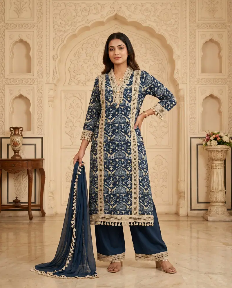 Naisha K 889 Rayon Discharge Printed Kurti With Bottom Dupatta