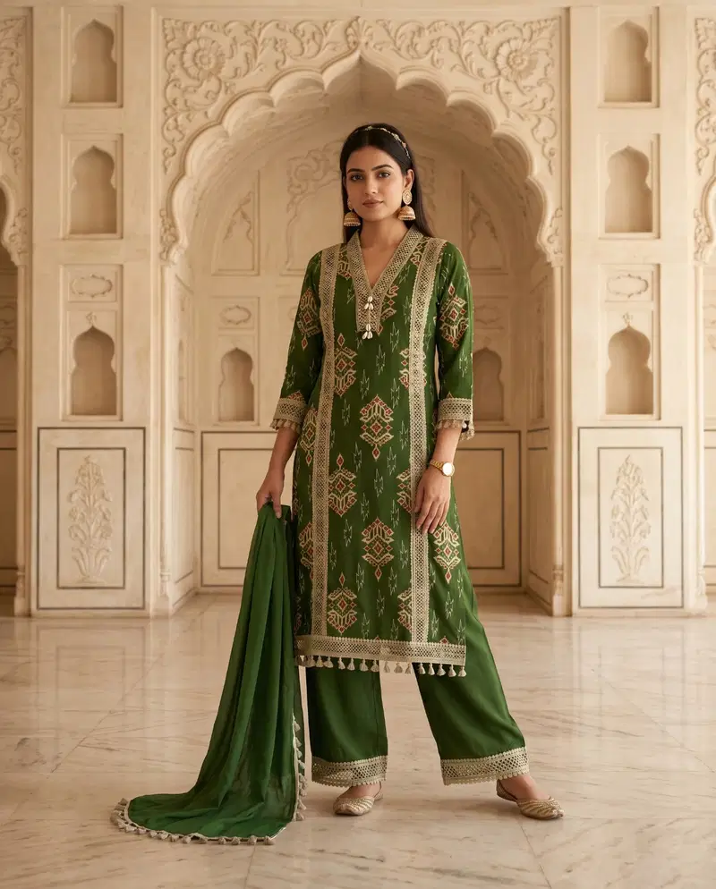Naisha K 889 Rayon Discharge Printed Kurti With Bottom Dupatta