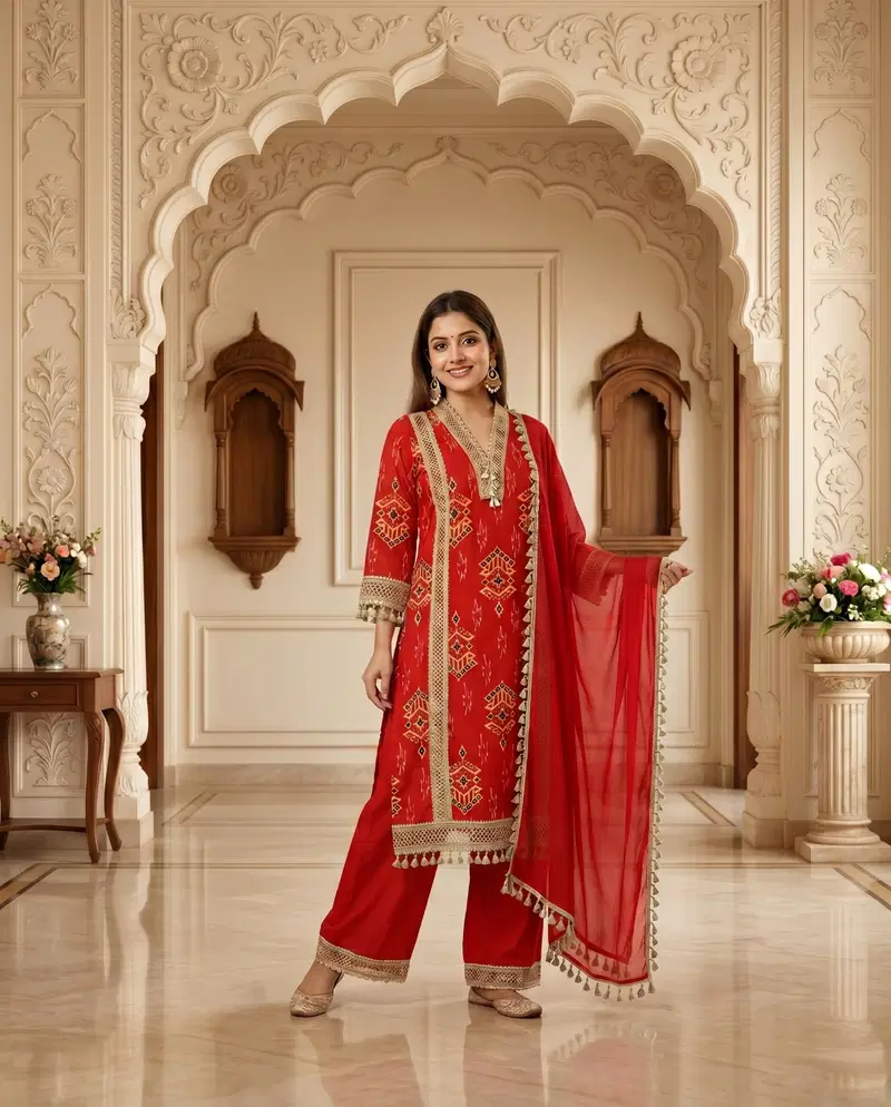Naisha K 889 Rayon Discharge Printed Kurti With Bottom Dupatta