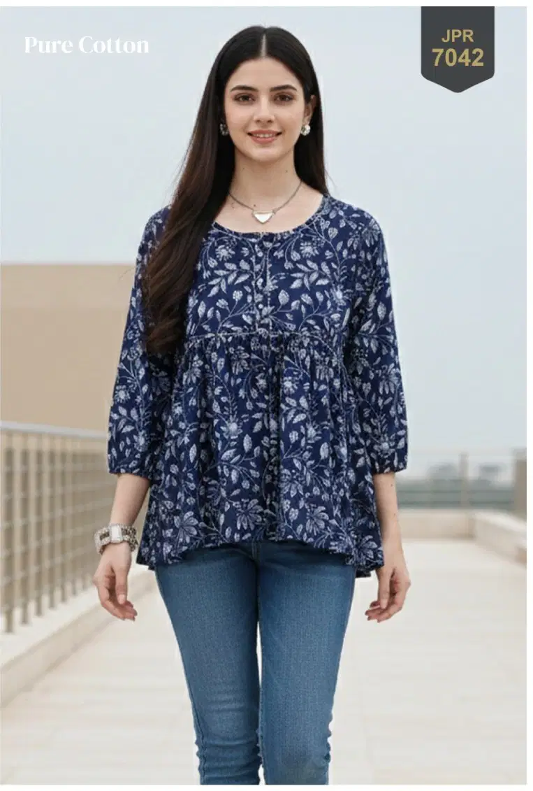 Trendy Naisha Cambric Cotton Jaipuri Printed Short Tops Collection