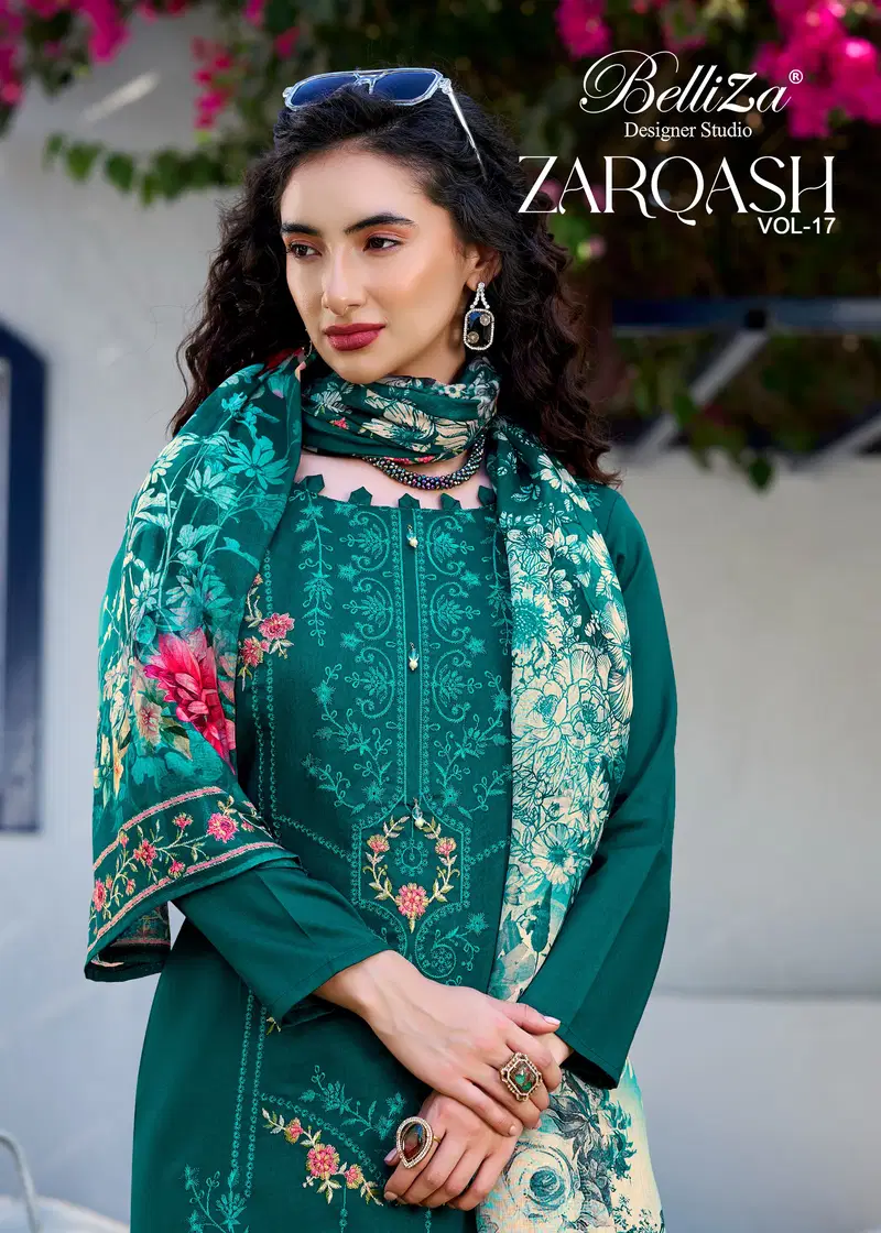 Belliza Zarqash Vol 17 Jam Cotton With Embroidered Dress Material