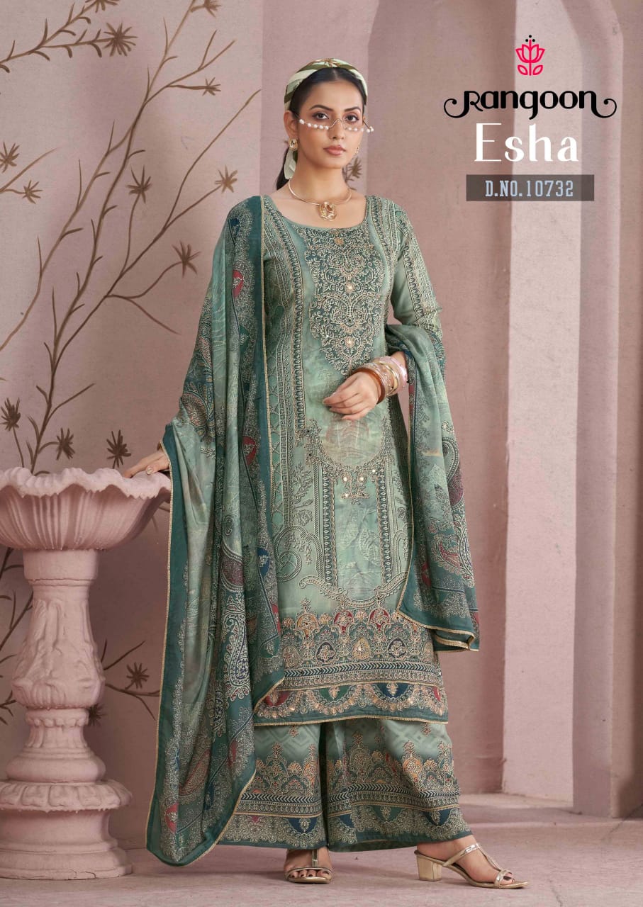 Rangoon Esha Muslin With Digital Printed Kurti With Bottom Dupatta