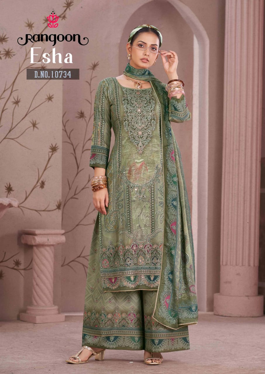 Rangoon Esha Muslin With Digital Printed Kurti With Bottom Dupatta
