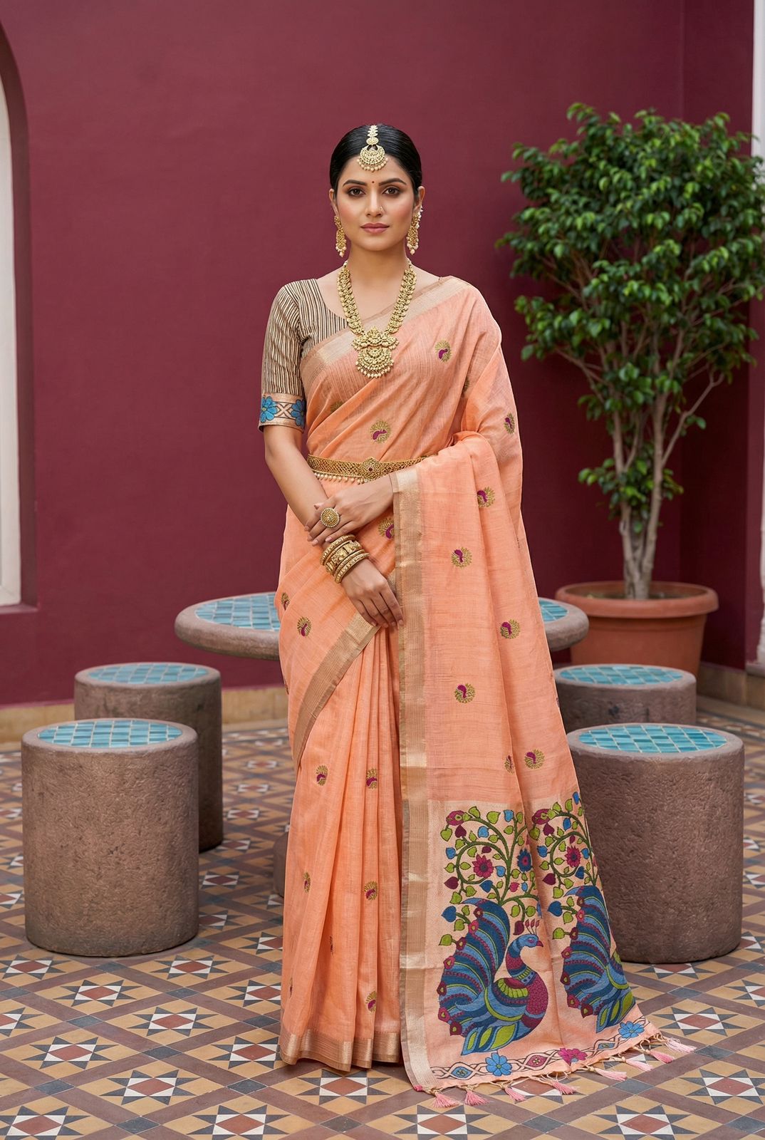 Lekha MN Muga Cotton Paithani Cotton Meenakari Saree
