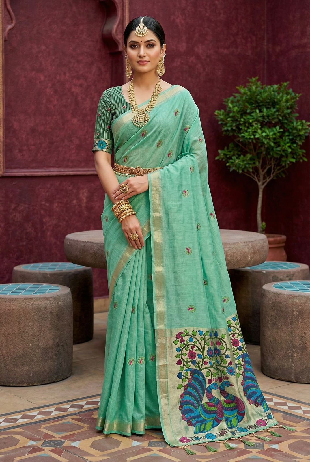 Lekha MN Muga Cotton Paithani Cotton Meenakari Saree