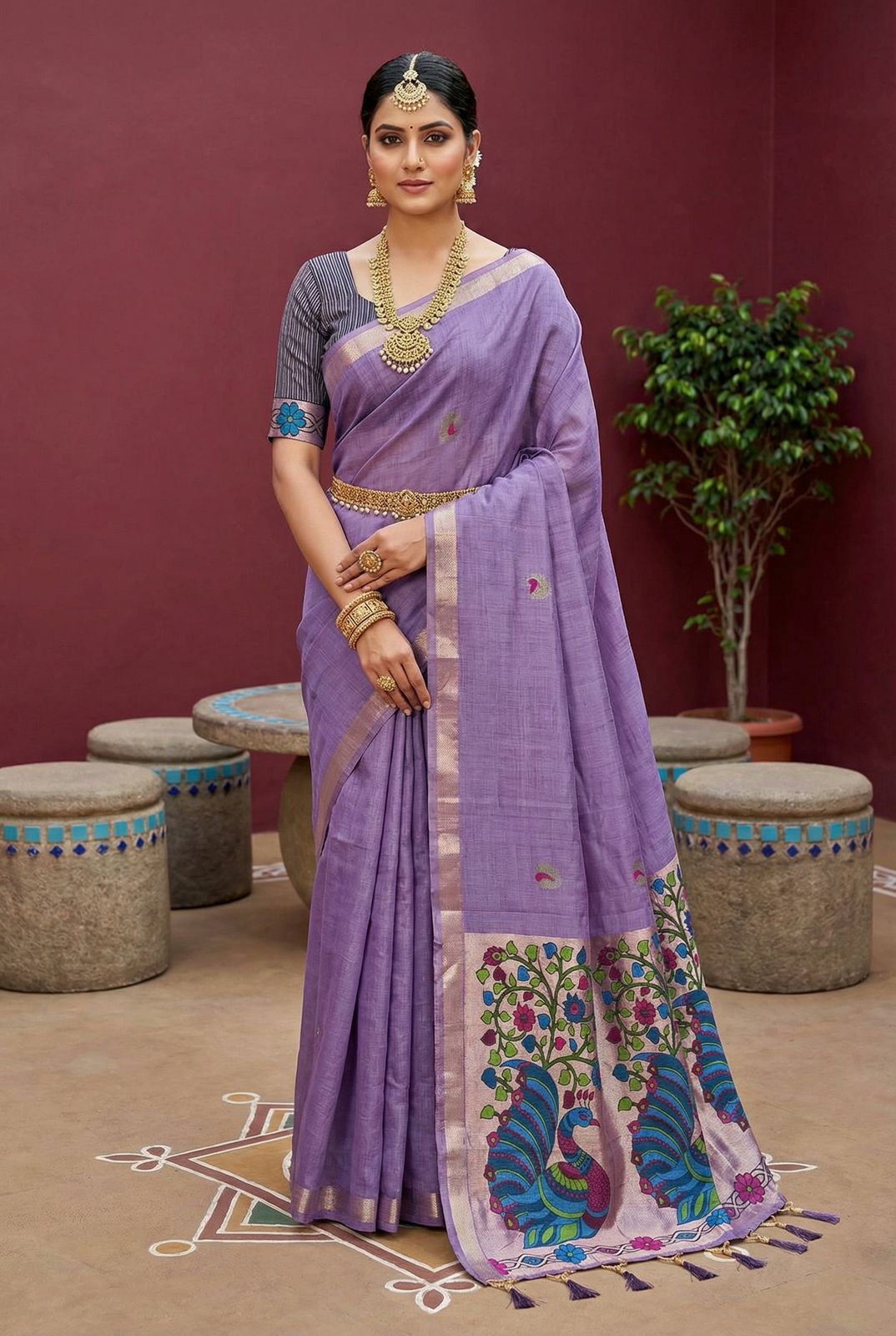 Lekha MN Muga Cotton Paithani Cotton Meenakari Saree