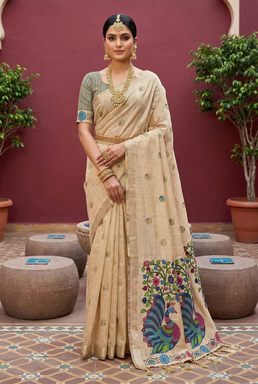 Lekha MN Muga Cotton Paithani Cotton Meenakari Saree