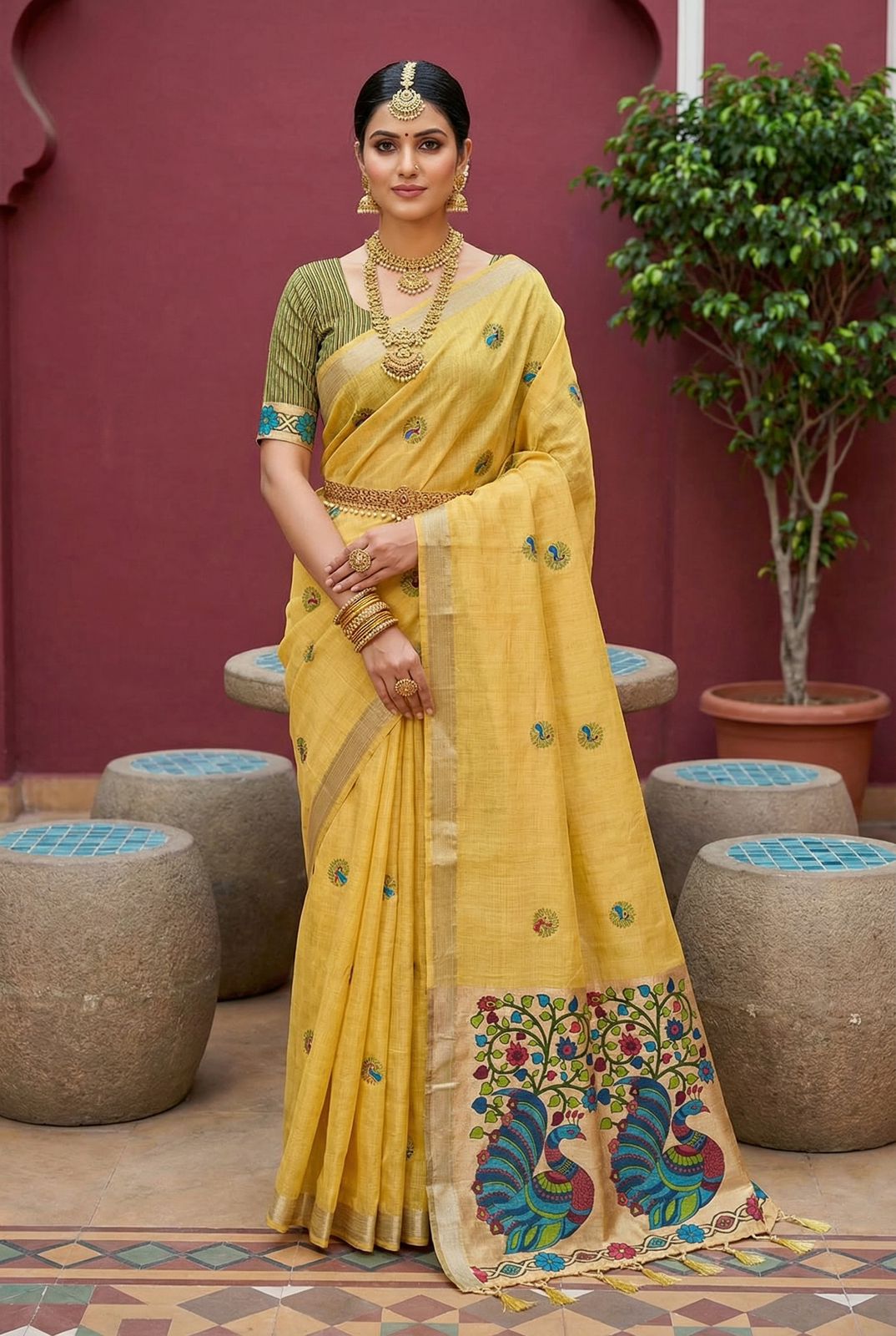 Lekha MN Muga Cotton Paithani Cotton Meenakari Saree