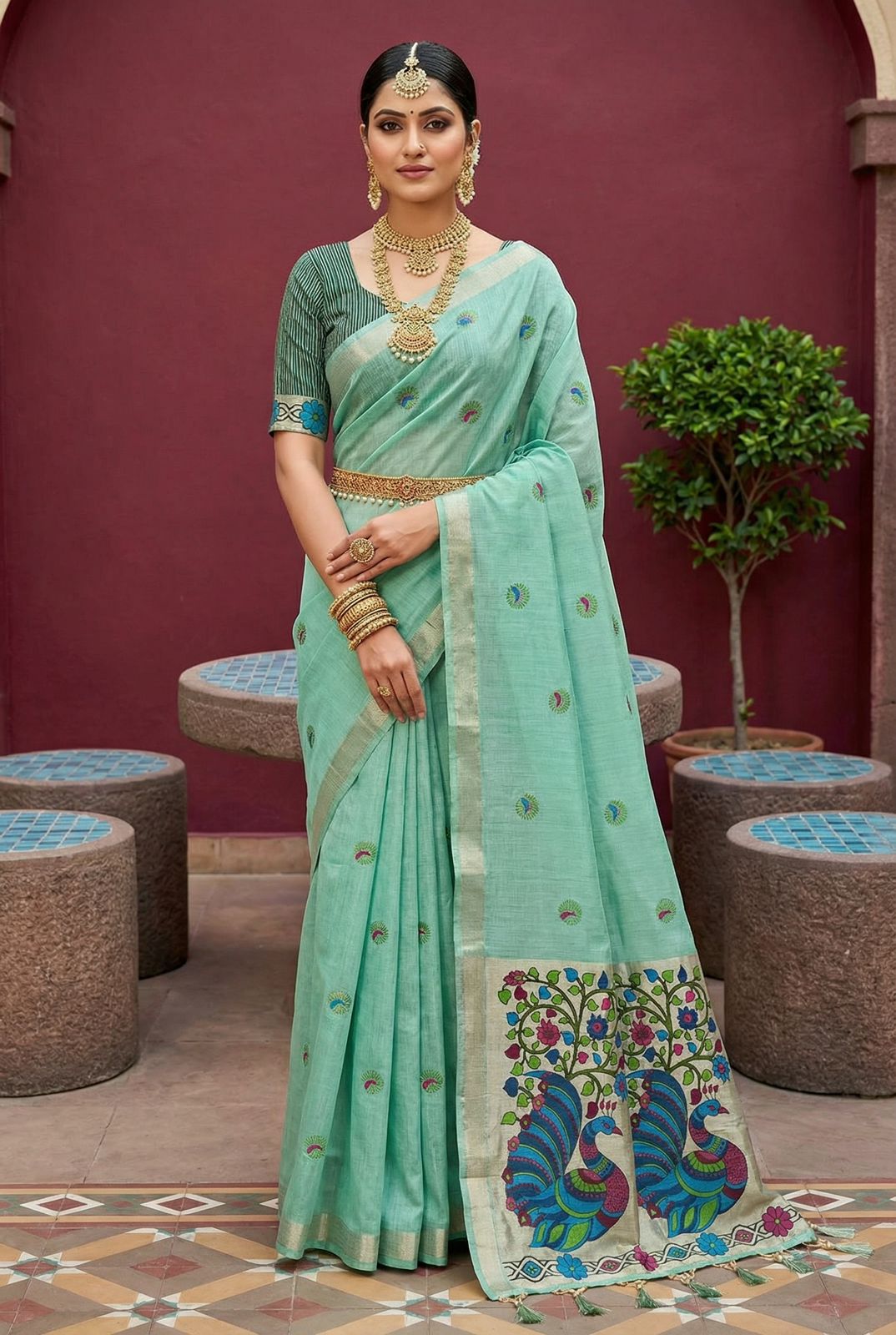 Lekha MN Muga Cotton Paithani Cotton Meenakari Saree
