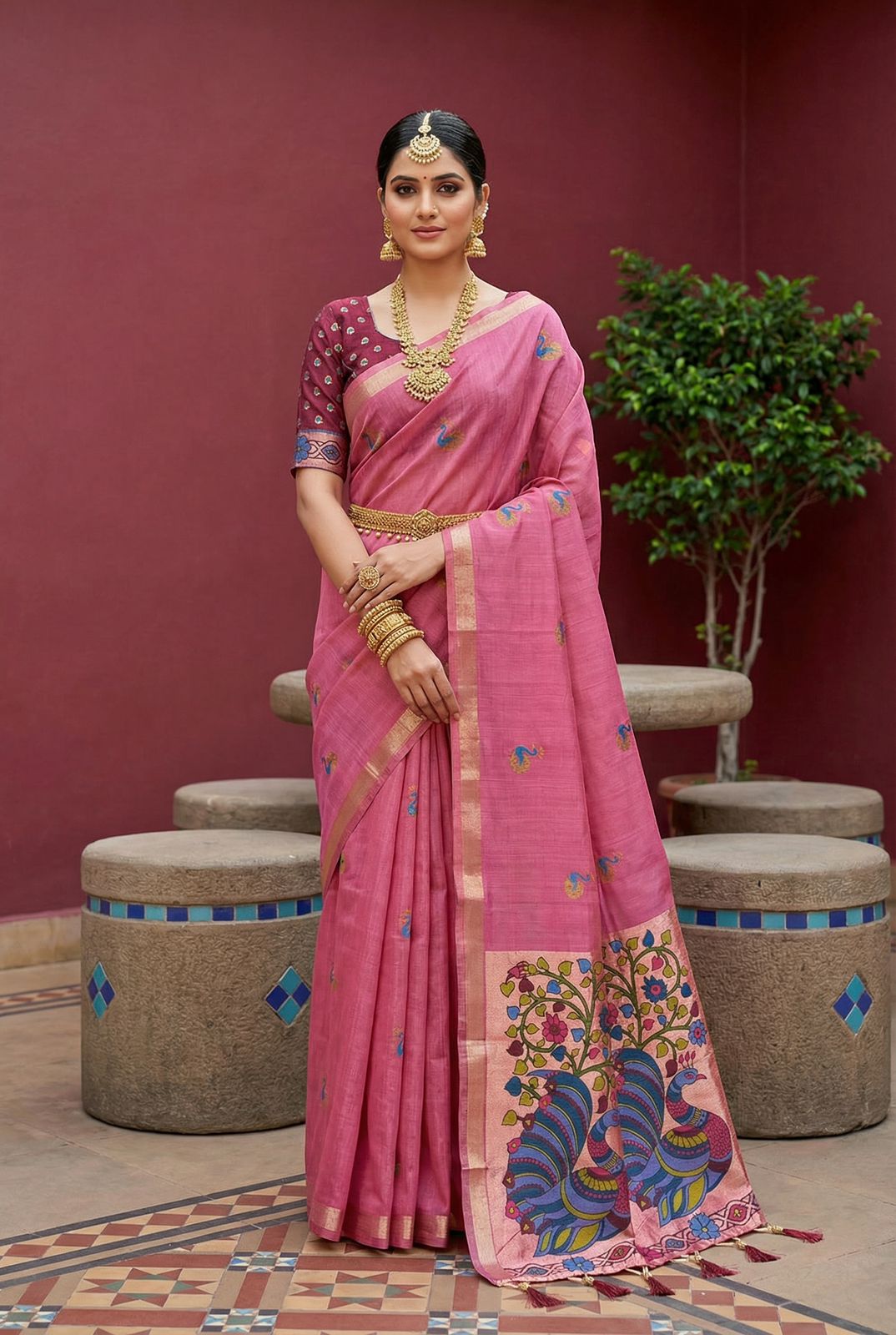 Lekha MN Muga Cotton Paithani Cotton Meenakari Saree