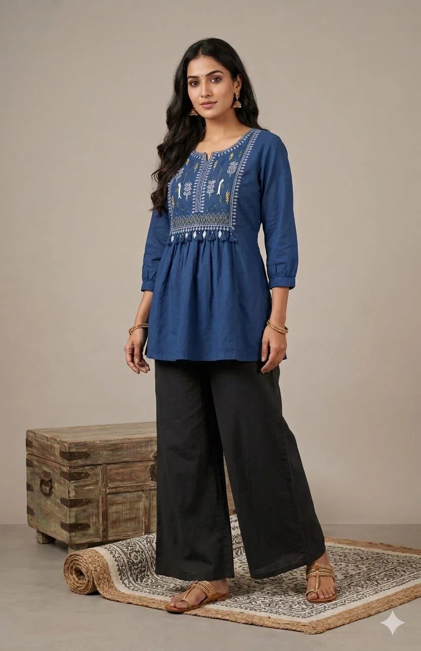 Naisha K 895 Cambric Cotton Embroidered Peplum Tops Collection