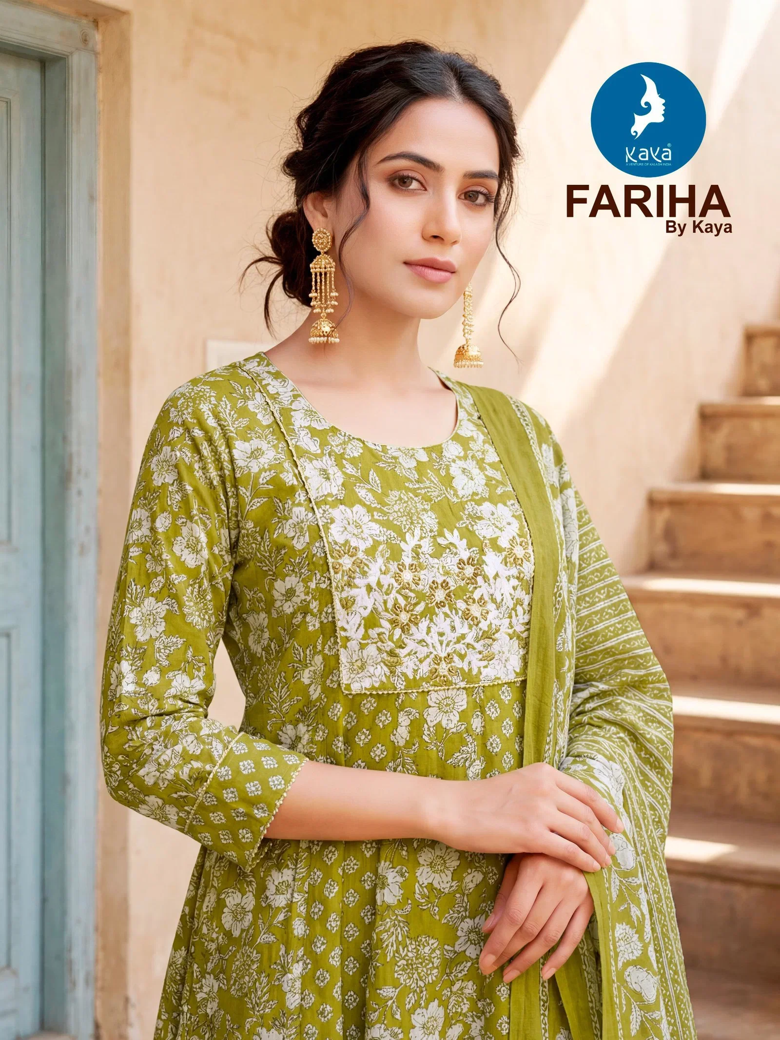 Kaya Fariha Cotton Printed Kurti With Bottom Dupatta