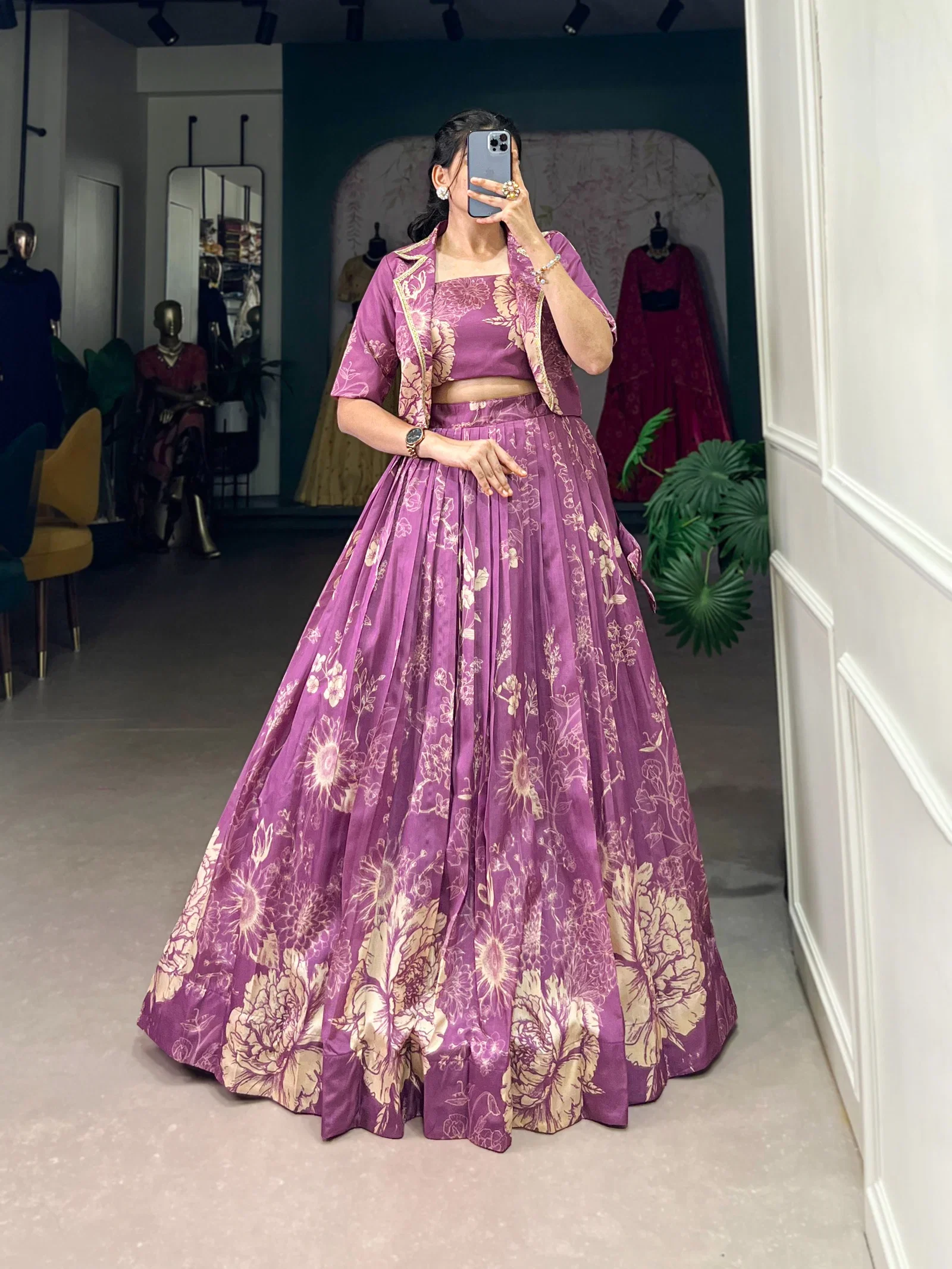 Taraa L 1129 Tasar Silk Floral Printed Choli Lehenga With Shrug Collection