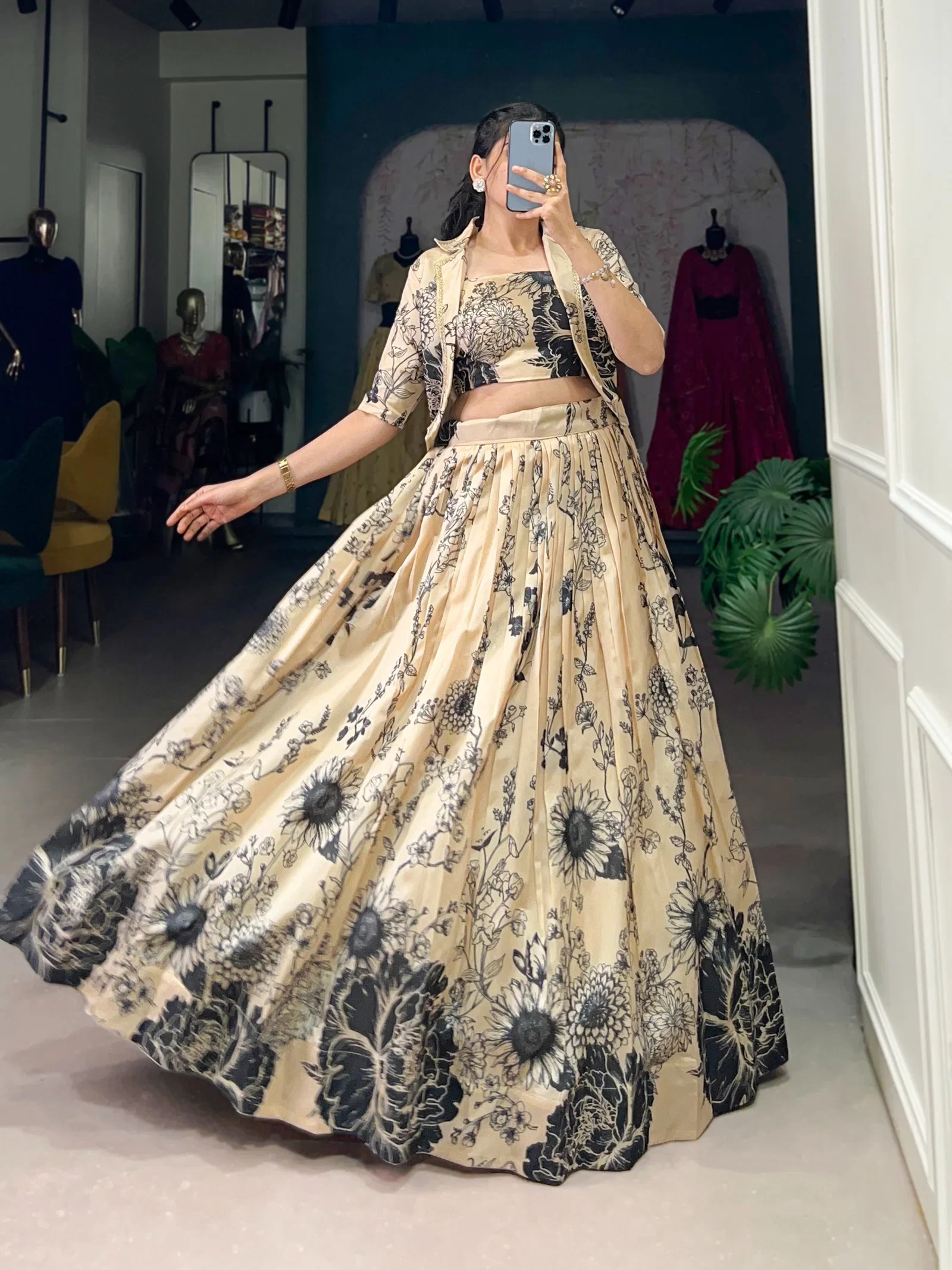 Taraa L 1129 Tasar Silk Floral Printed Choli Lehenga With Shrug Collection