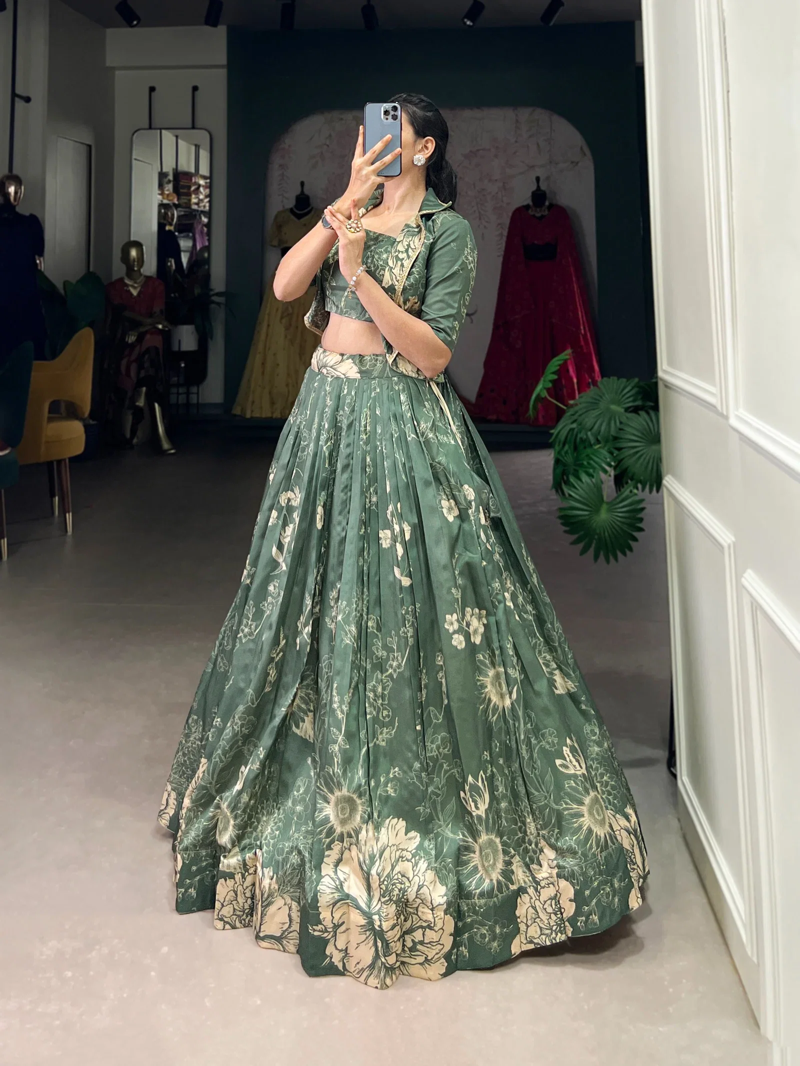 Taraa L 1129 Tasar Silk Floral Printed Choli Lehenga With Shrug Collection