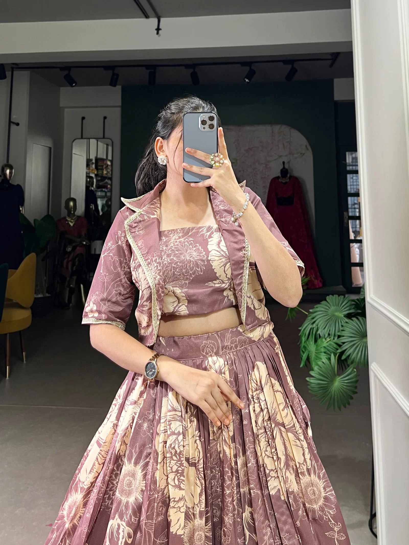 Taraa L 1129 Tasar Silk Floral Printed Choli Lehenga With Shrug Collection