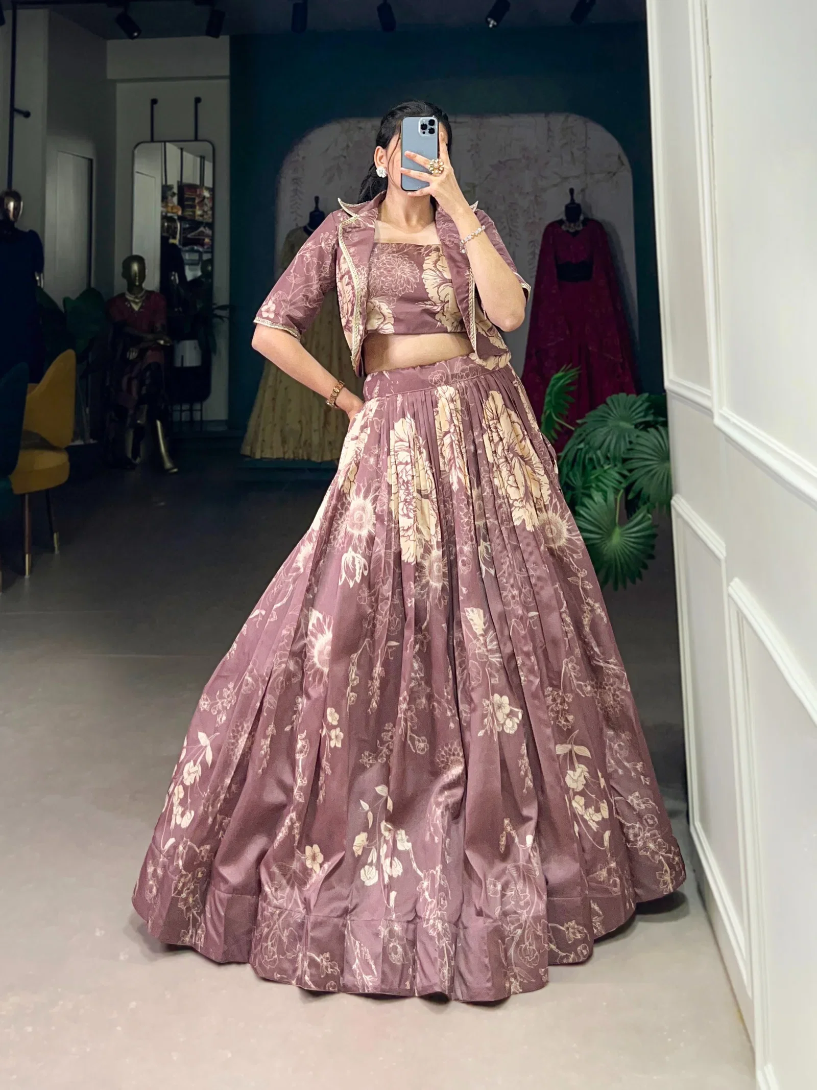 Taraa L 1129 Tasar Silk Floral Printed Choli Lehenga With Shrug Collection