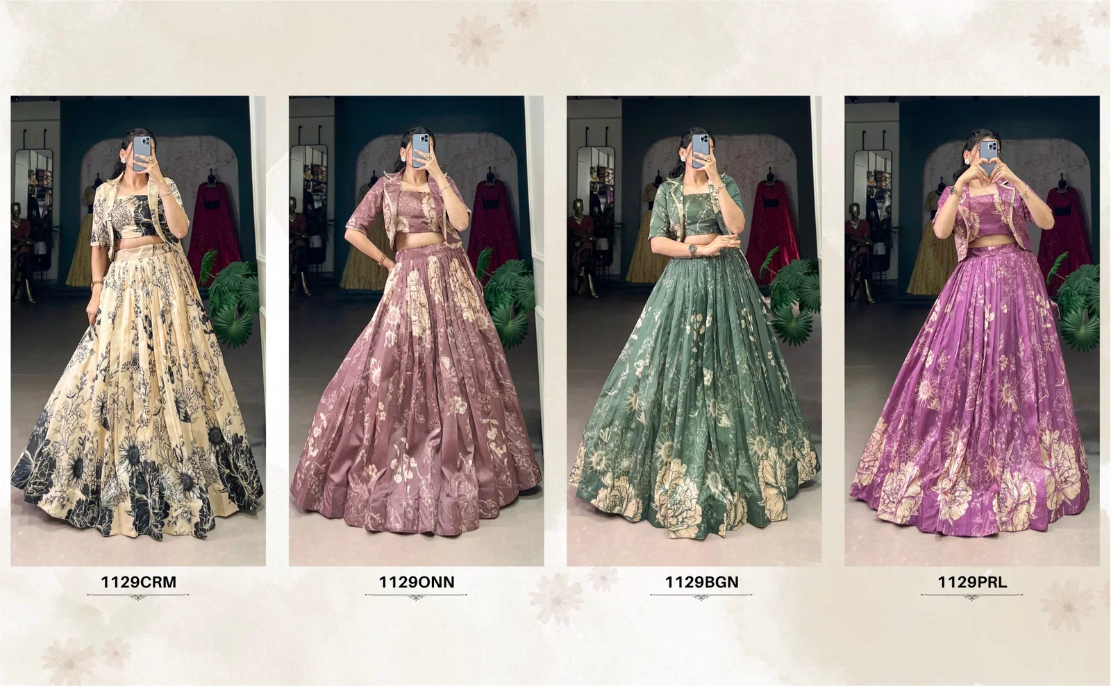 Taraa L 1129 Tasar Silk Floral Printed Choli Lehenga With Shrug Collection