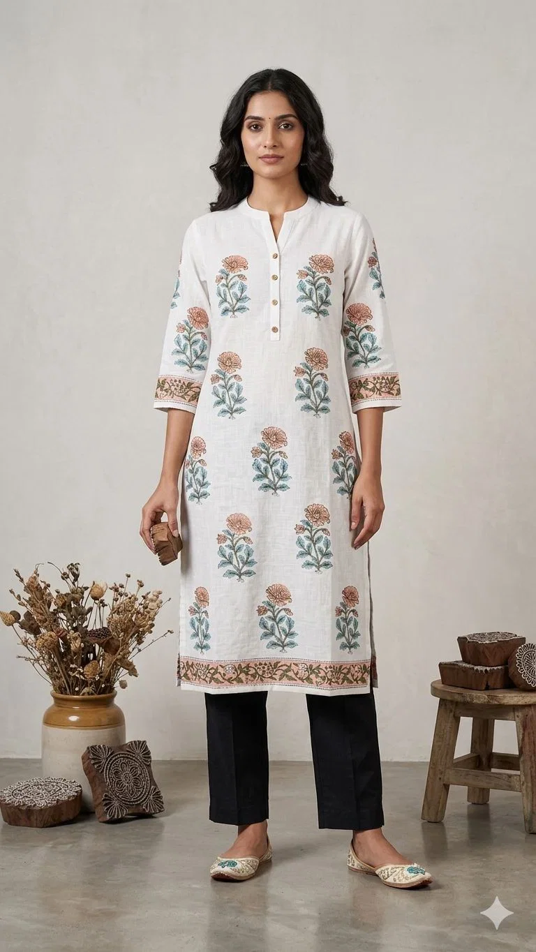 Naisha K 896 Cotton Hand Block Printed Long Kurti Collection