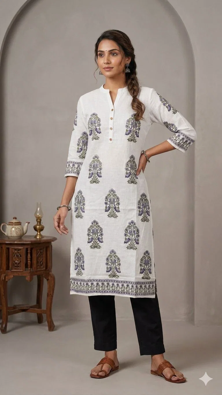 Naisha K 896 Cotton Hand Block Printed Long Kurti Collection