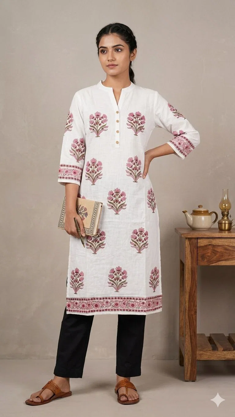 Naisha K 896 Cotton Hand Block Printed Long Kurti Collection