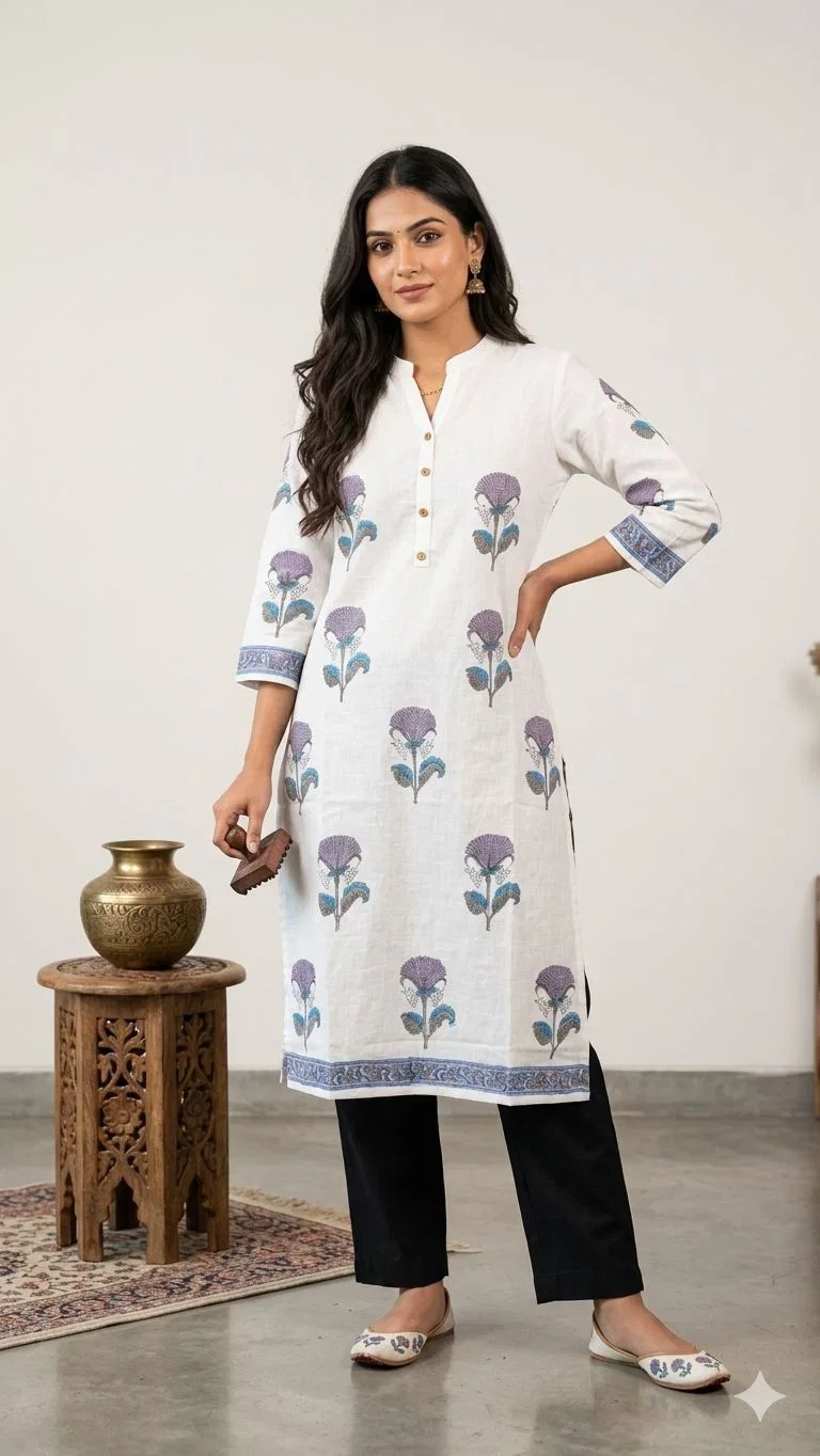 Naisha K 896 Cotton Hand Block Printed Long Kurti Collection