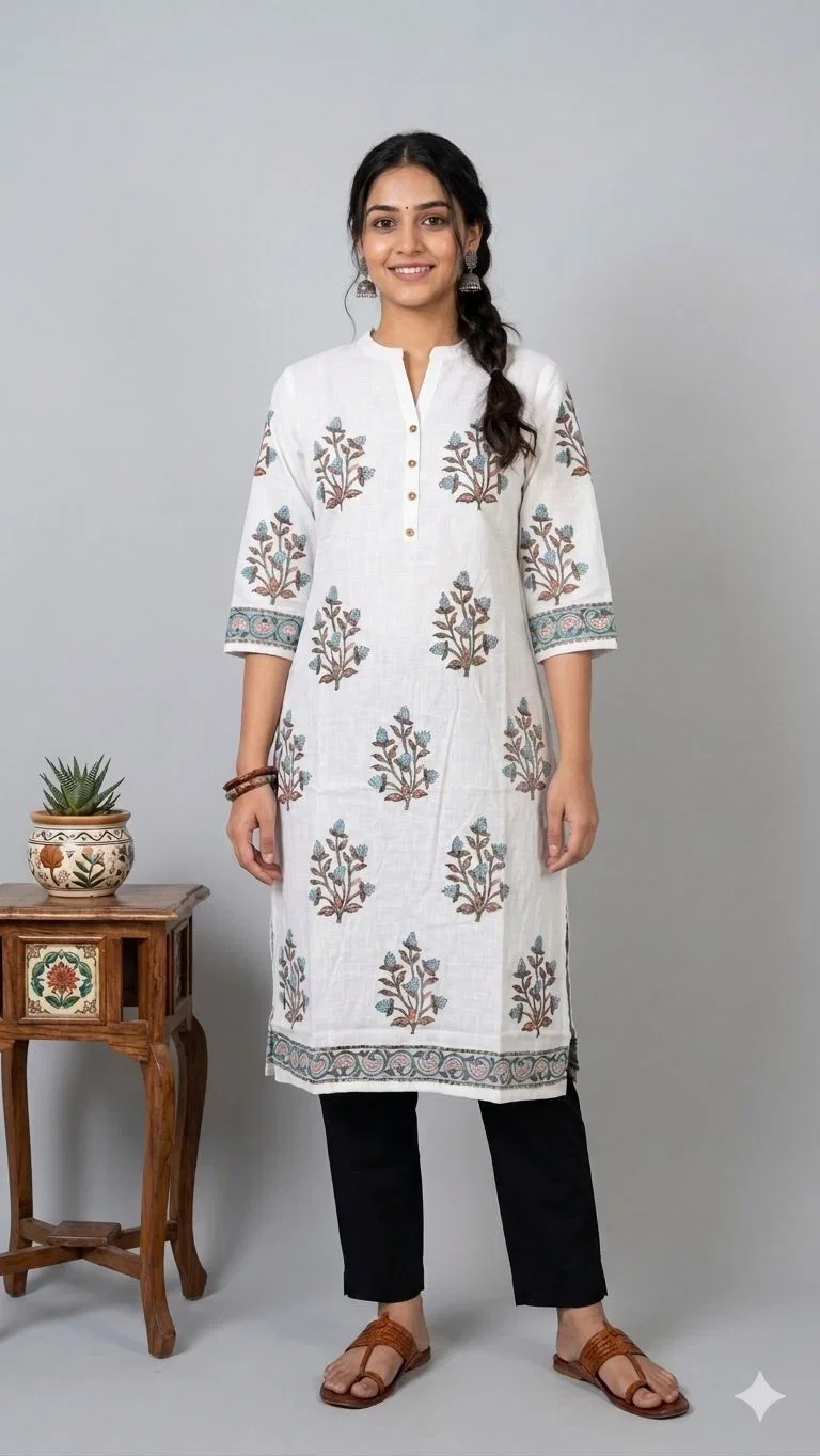 Naisha K 896 Cotton Hand Block Printed Long Kurti Collection