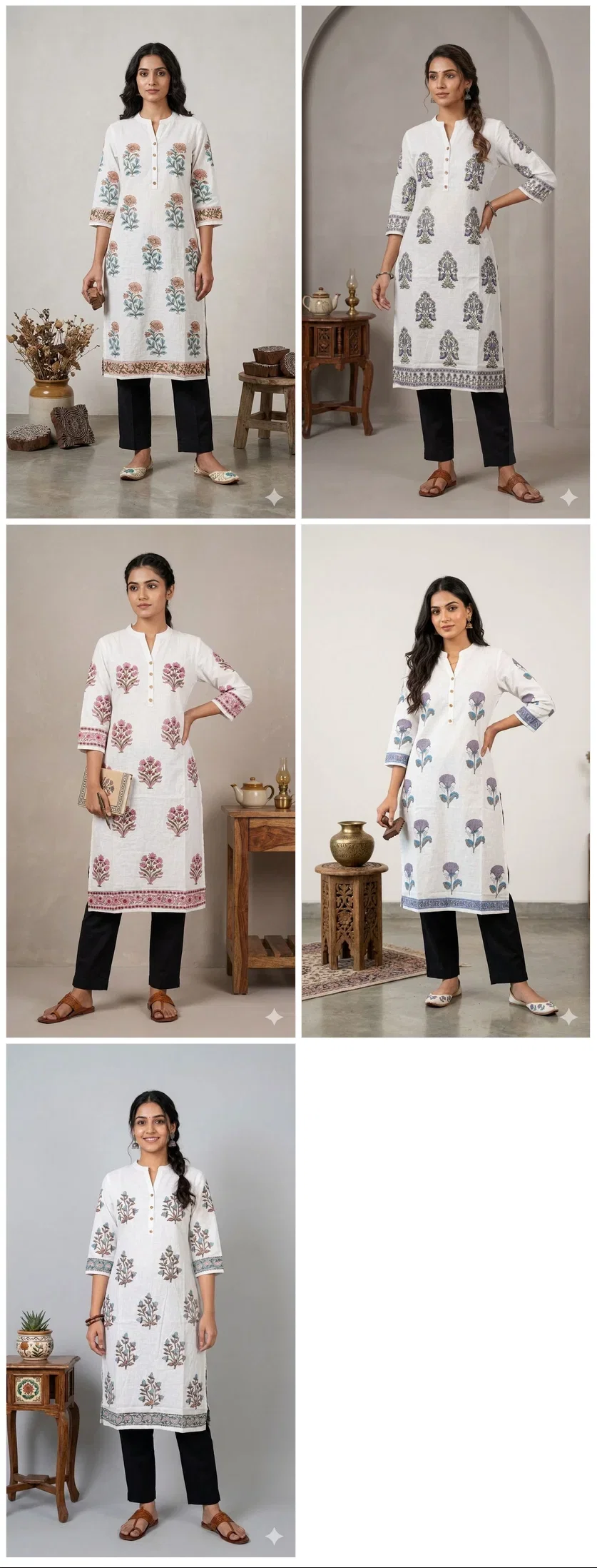 Naisha K 896 Cotton Hand Block Printed Long Kurti Collection