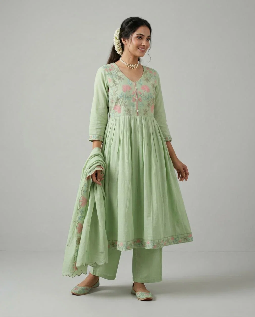 Naisha K 897 Mul Chanderi Anarkali Kurti With Pant Dupatta Collection
