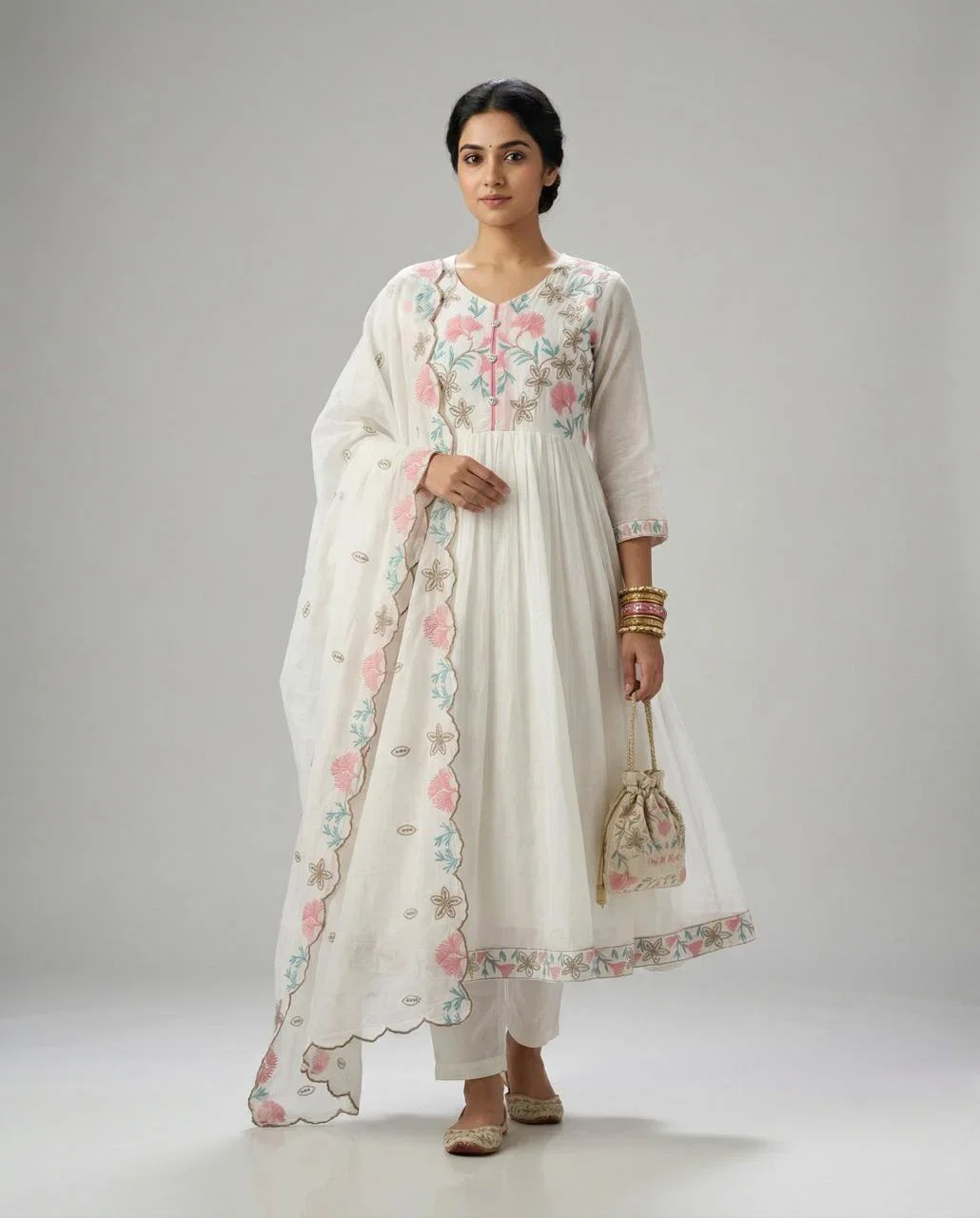 Naisha K 897 Mul Chanderi Anarkali Kurti With Pant Dupatta Collection