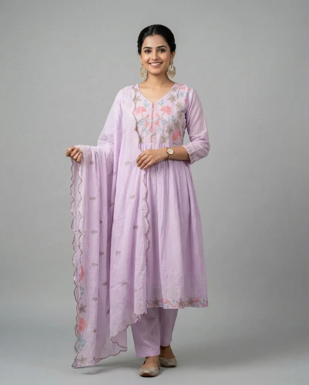 Naisha K 897 Mul Chanderi Anarkali Kurti With Pant Dupatta Collection