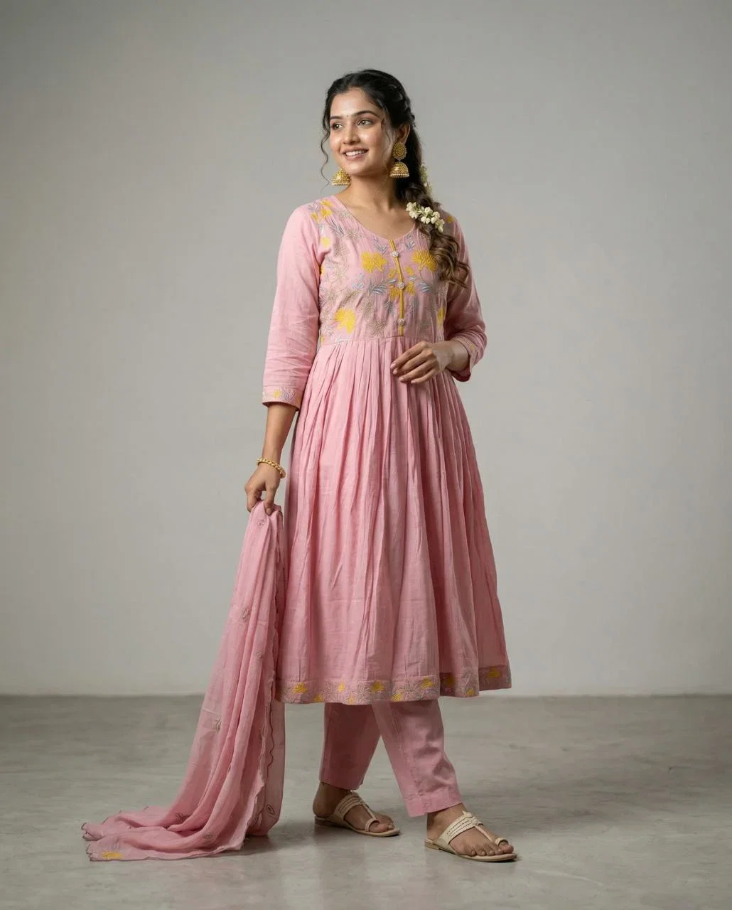 Naisha K 897 Mul Chanderi Anarkali Kurti With Pant Dupatta Collection