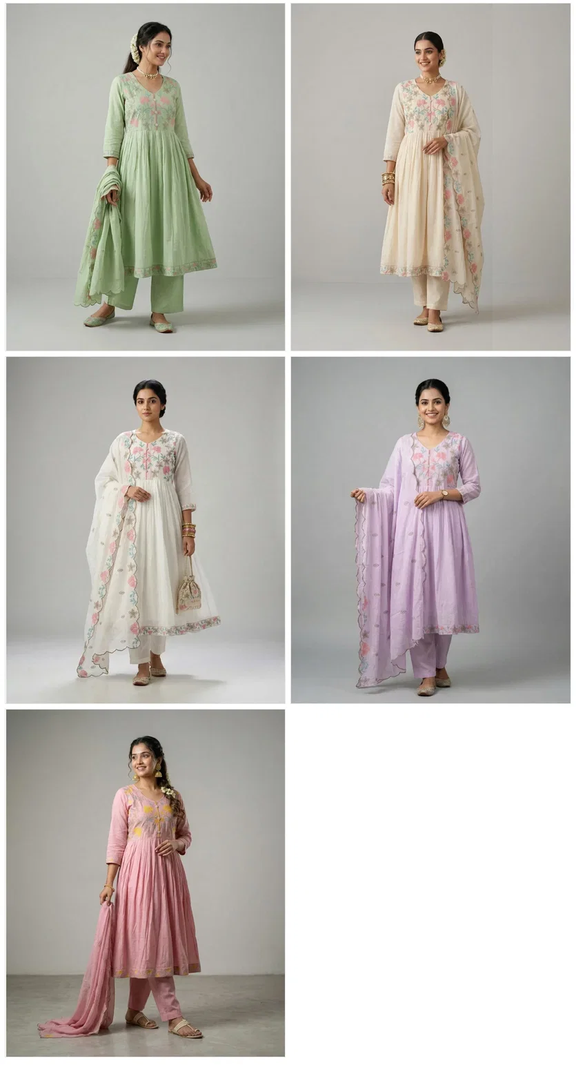 Naisha K 897 Mul Chanderi Anarkali Kurti With Pant Dupatta Collection