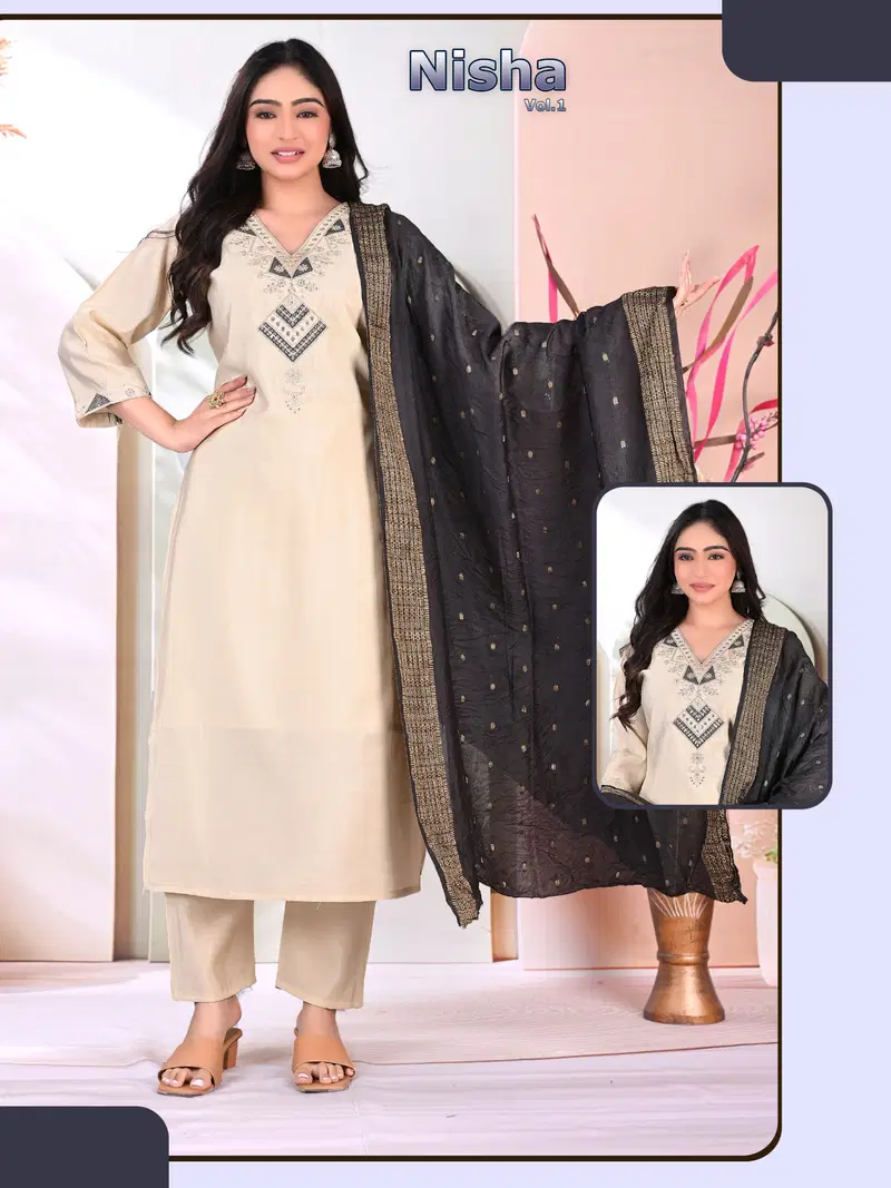 Nisha Vol 2 Roman Silk Embroidery Kurti With Bottom Dupatta