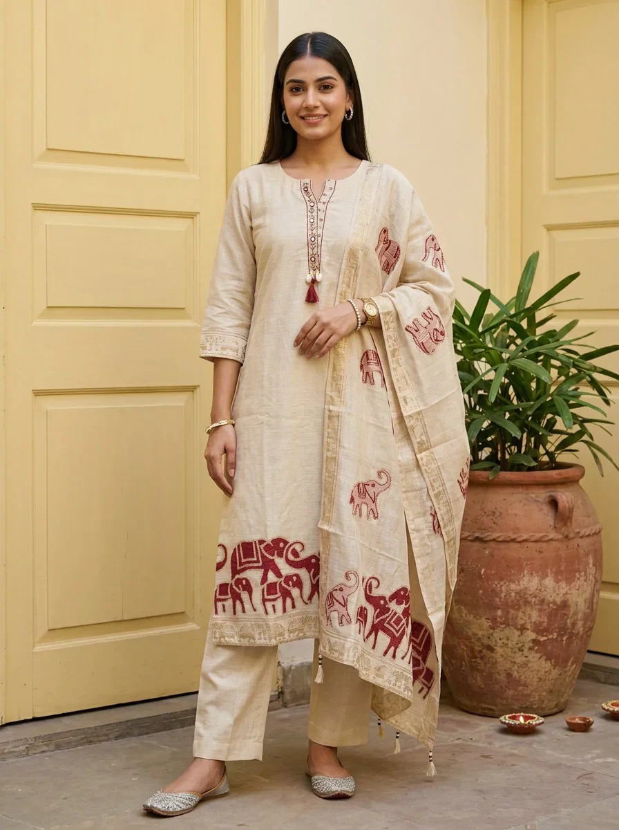 Naisha 899 Pure Jamdani Kurti With Bottom Dupatta Collection