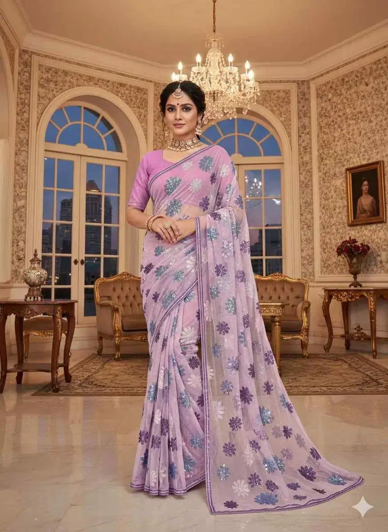 Kc 762 Faux Georgette Sequence Worked Fancy Saree Collection