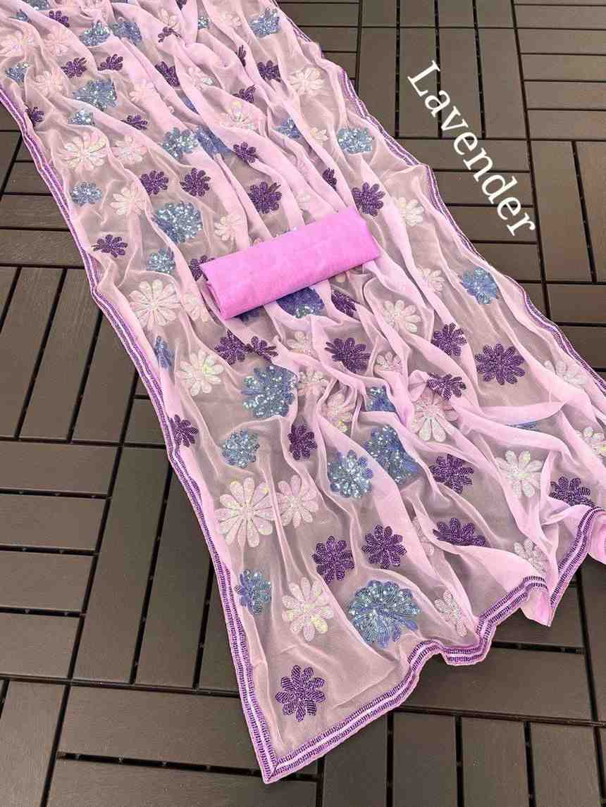 Kc 762 Faux Georgette Sequence Worked Fancy Saree Collection