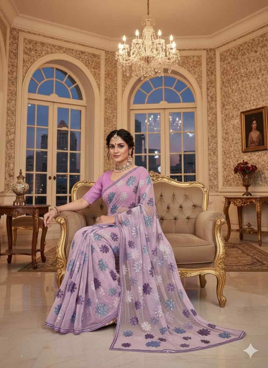 Kc 762 Faux Georgette Sequence Worked Fancy Saree Collection