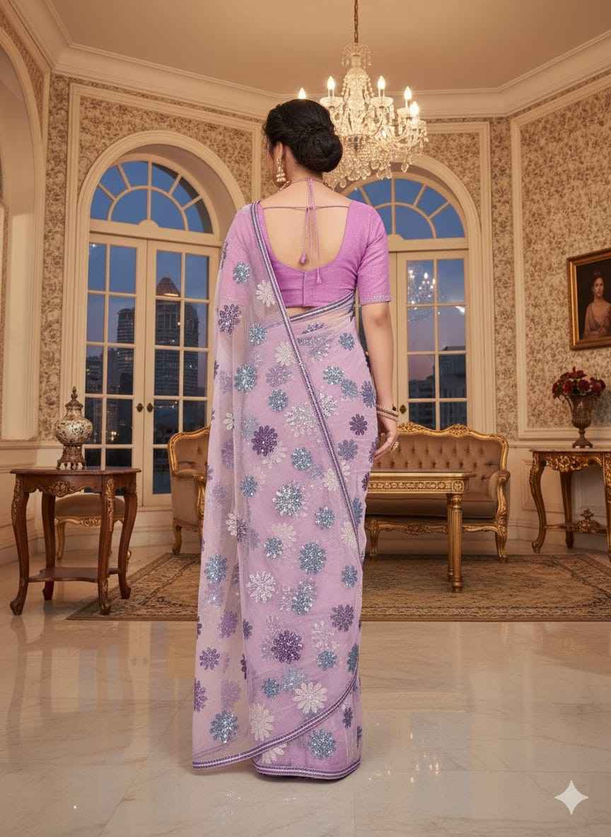 Kc 762 Faux Georgette Sequence Worked Fancy Saree Collection