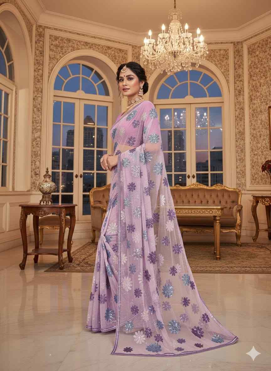 Kc 762 Faux Georgette Sequence Worked Fancy Saree Collection