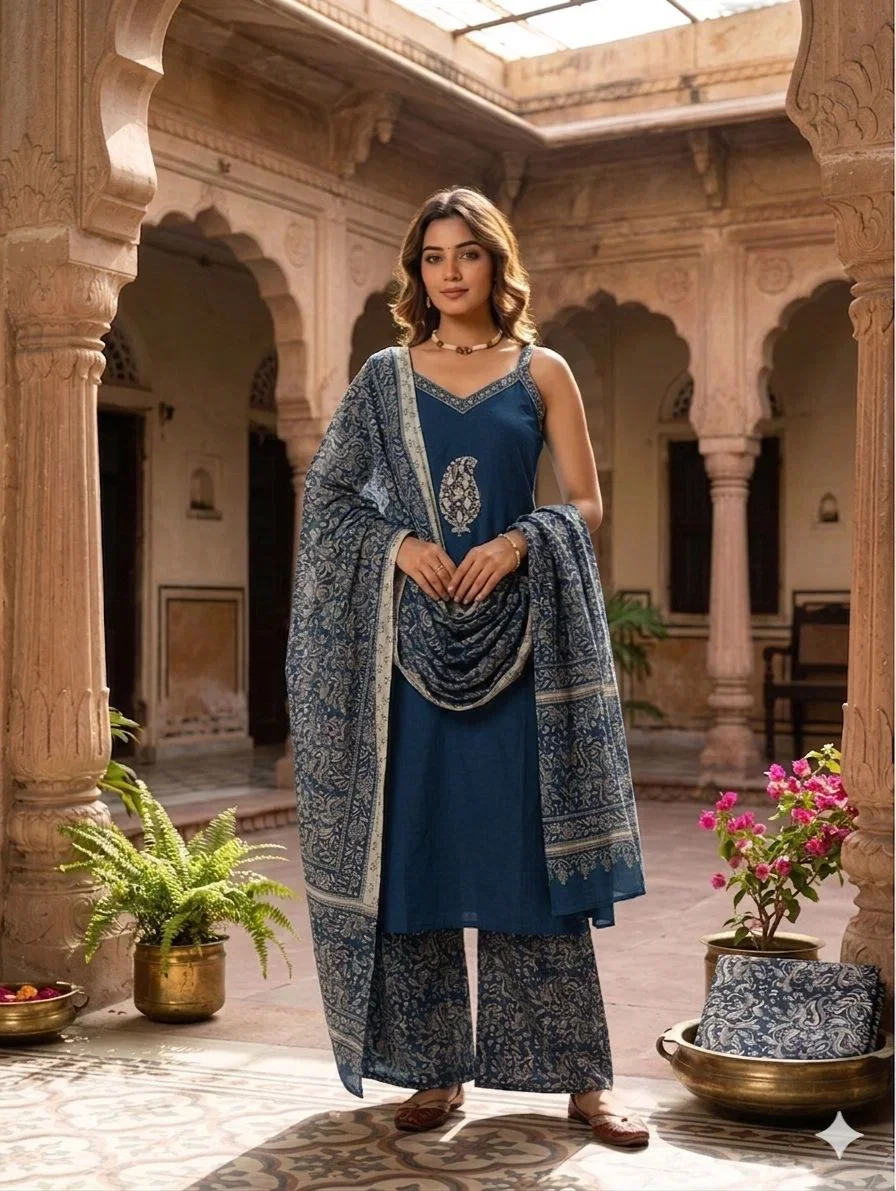 Naisha K 901 Cotton Prined Kurti With Bottom Dupatta